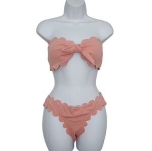 Zaful Womens Scalloped Bandeau Bikini 2 Piece Swim Set Size Large Peach.